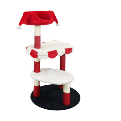 Arbre à chat avec perchoir douillet et poteaux à griffer - Mobilier pour chat rouge et blanc à plusieurs niveaux pour que les chatons / chats puissent grimper, se reposer et jouer