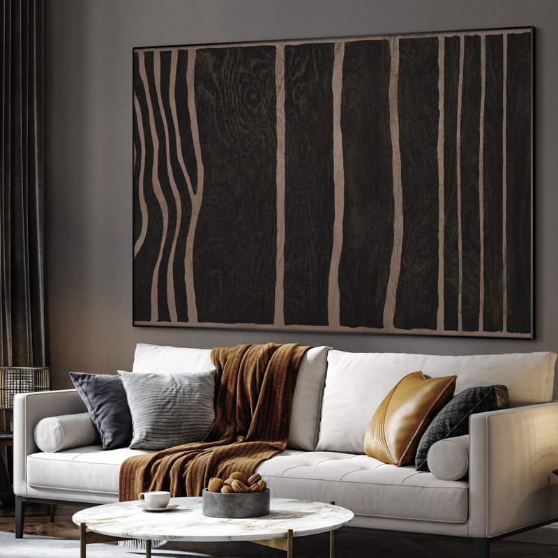 Extra Large Wall Art Fabric Print - Framed Modern Wood Grain Abstract Minimalist Vertical Lines Illustration Artwork Decor for Living Room or Bedroom - "Frame Assembly Required (Unfinished Frame)"