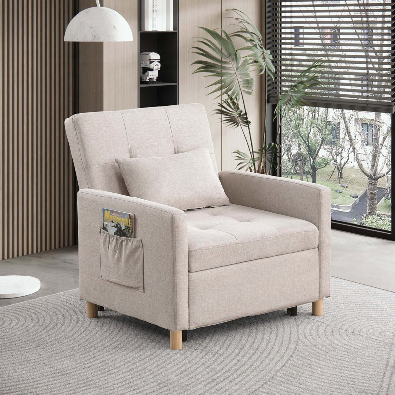 Canapé-lit convertible 3 en 1 - Tissu doux - Dossier réglable, Beige
