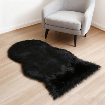 Soft Fluffy Black Faux Sheepskin Area Rug