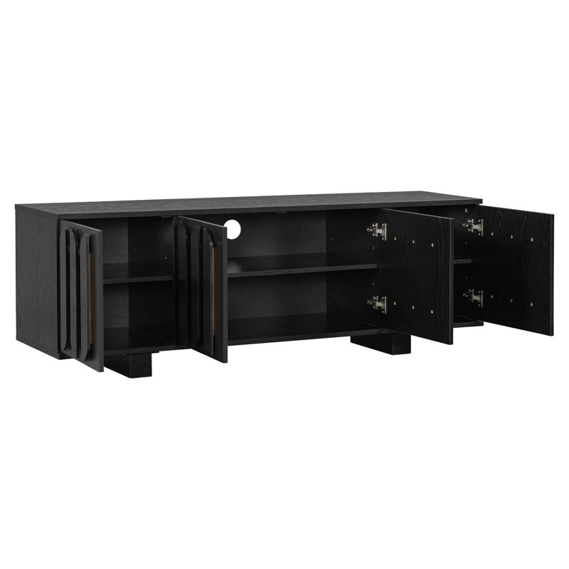 Meuble télé de 63 po pour téléviseur de 75 po ou moins, console multimédia moderne avec tablettes réglables et système de gestion des câbles, centre de divertissement à poignée décorative en bois