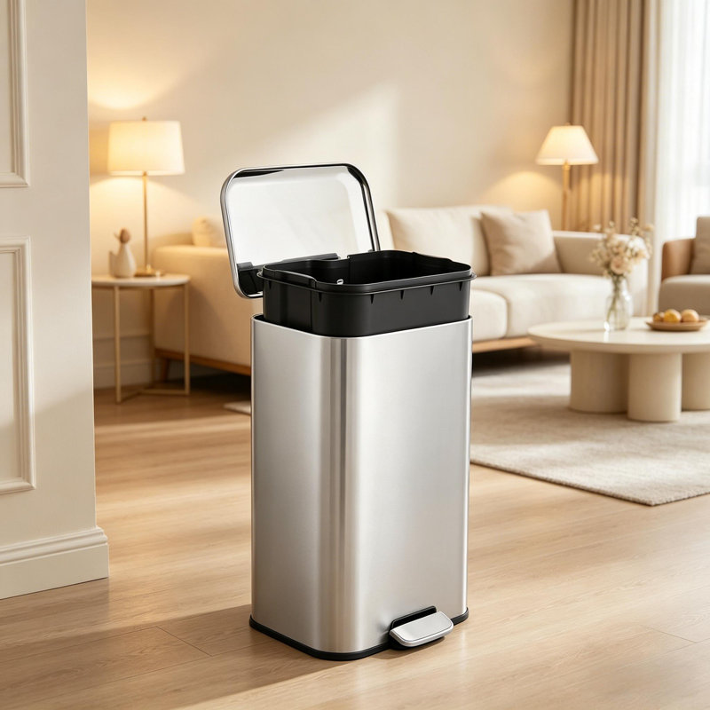 Poubelle de cuisine en acier inoxydable 12L-50L avec couvercle à fermeture douce et seau intérieur amovible pour la maison, le bureau