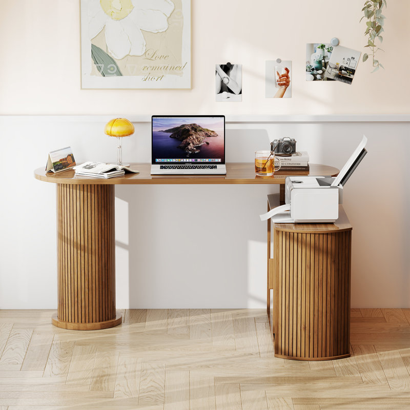 59" Reversible Computer Desk with Storage, L Shaped Multi-functional Desk with Sliding Door