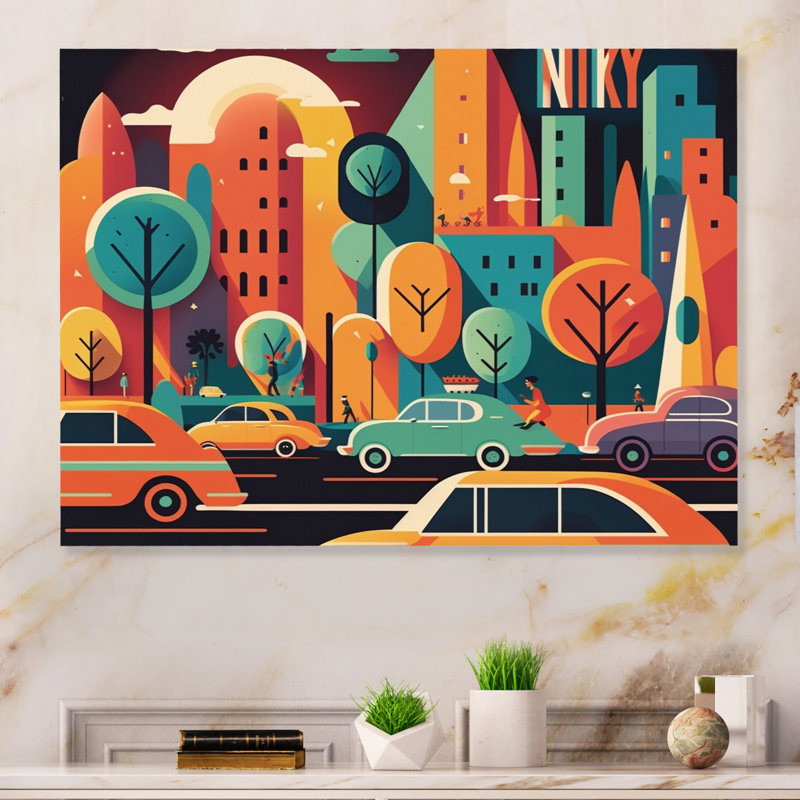 «Colorful Cityscape IV», art mural sur toile Cityscapes, L 32 po x H 24 po, Toile tendue