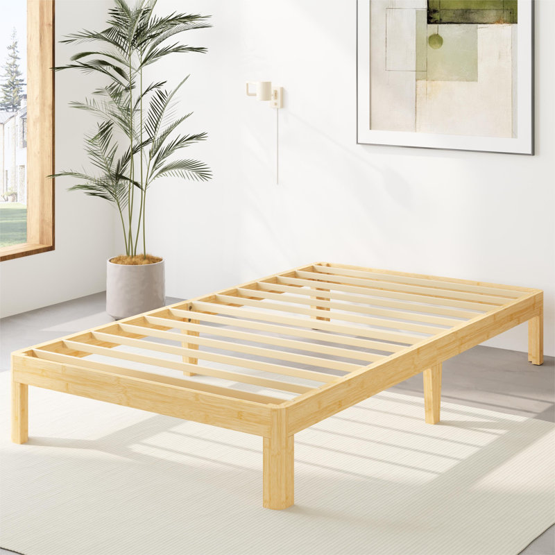 Amylia 14" Heavy Duty Platform twin xl bed frame, Noise-Free Silent Structure, Zero Formaldehyde Eco-Friendly Varnish, Solid Wood & Bamboo Iron, No Box Spring Required for Bedroom