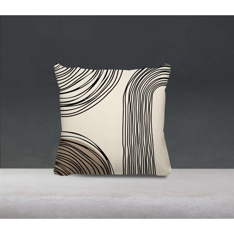 Coussin décoratif réversible intérieur / extérieur Cassie, H 15 po x l 15 po, Beige / crème / noir