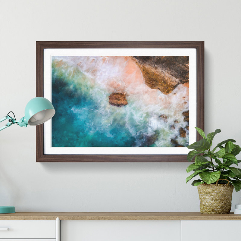 Beach Waves - Picture Frame Painti, 33cm H x 45cm W x 2cm D, Walnut