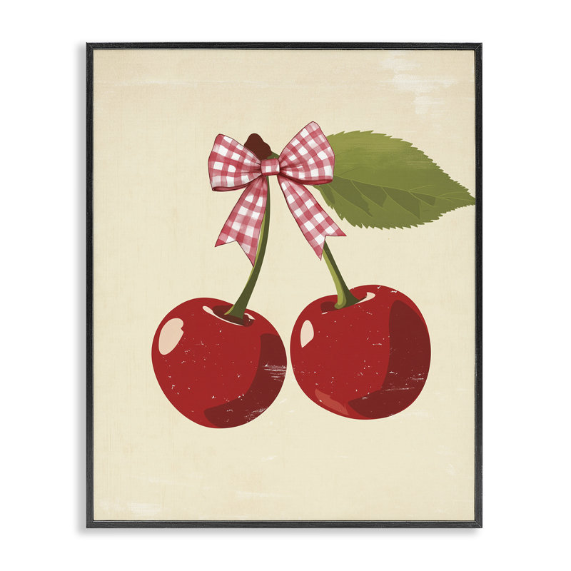 «Cherries with Pink Plaid Bow», estampe numérique, design par Christine Simpson Art, H 20 po x l 16 po