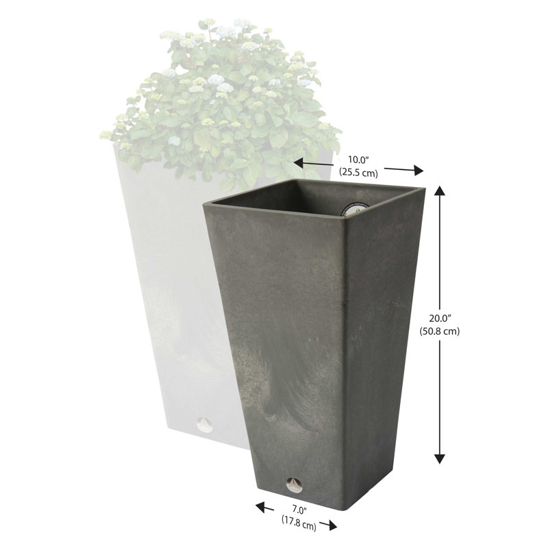 Jardinière en pot composite carrée Cara avec tablette végétale, 19.5" H x 10.5" W x 10.5" D, Charbon clair