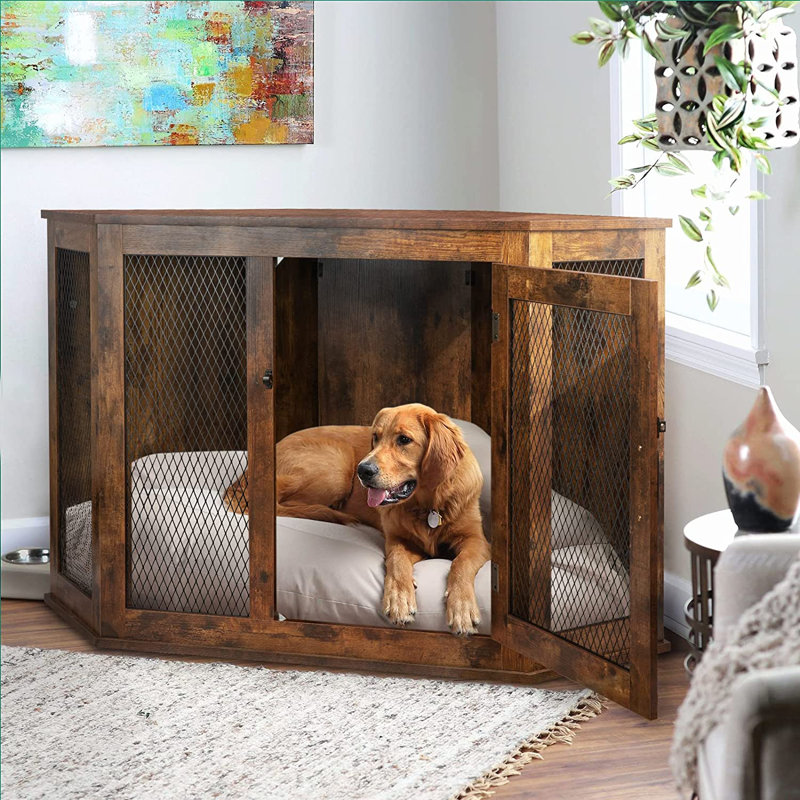 Bromborough Corner Dog Crate, 26.4" H x 44" W x 23.6" D, Brown
