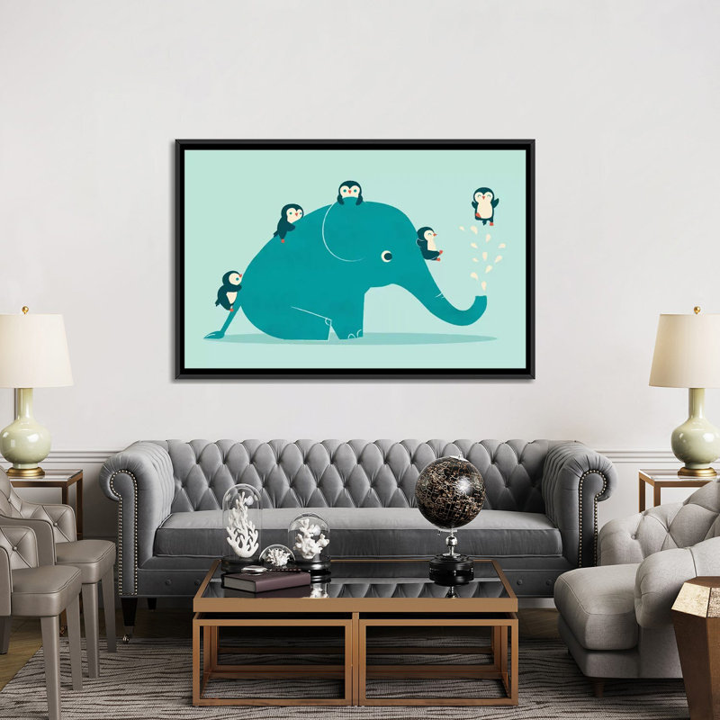 « waterslide »-impression sur toile tendue, H 18 po x l 26 po x P 1,5 po, Toile avec cadre noir, Pas de tapis