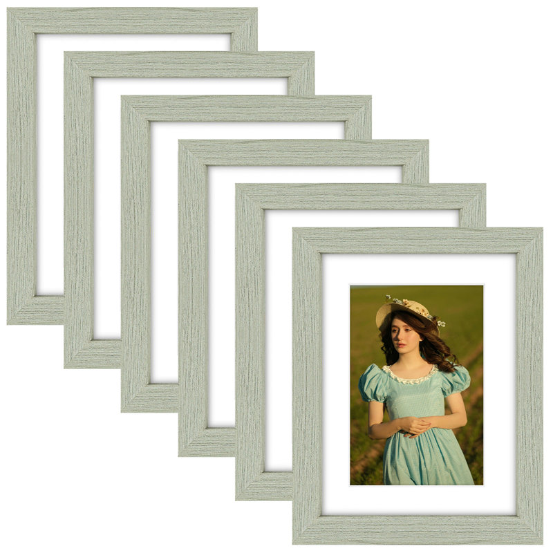 Gallery Frames, With Mat & Plexiglass, Wall/Tabletop Display, Light Gray, 6" W x 8" H
