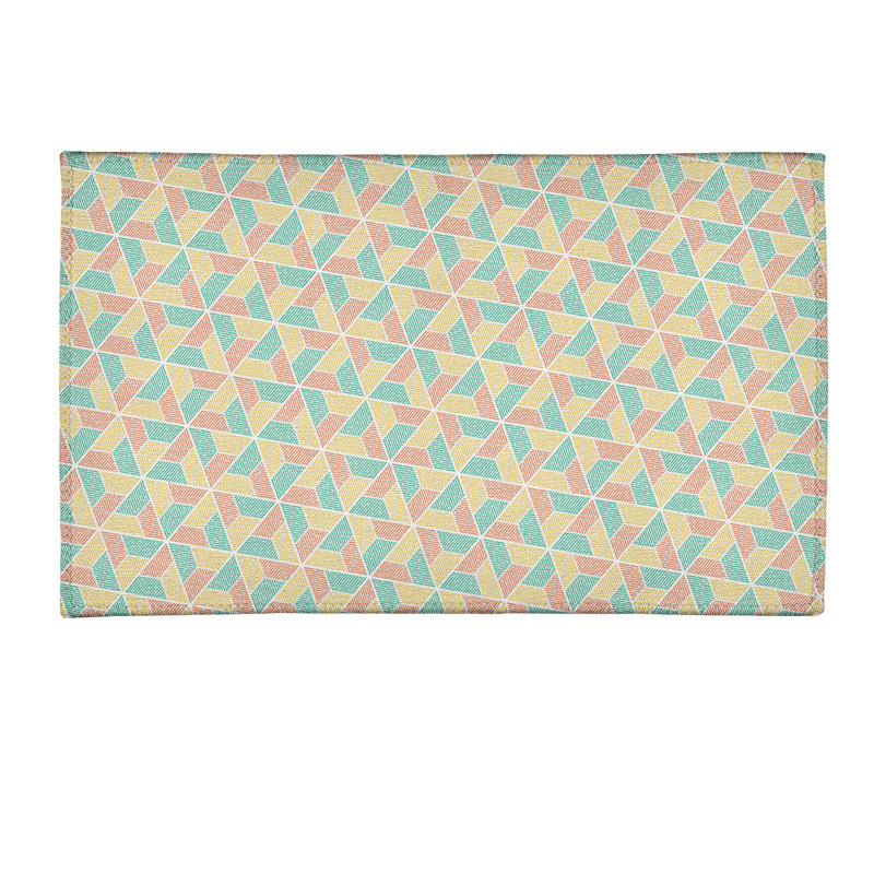 Tapis jaune/bleu clair/saumon trapézoïdals, Rectangle 4 pi x 6 pi