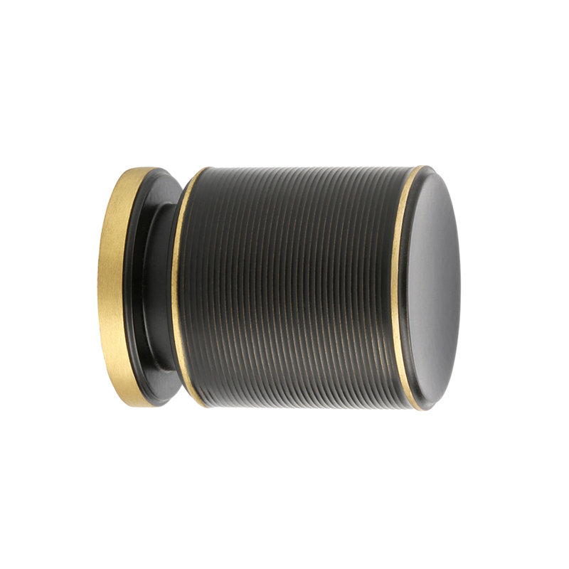 Monaco Cylindrical Knob, 0.75" H x 0.74" W x 0.74" D, Brush Brass/Black