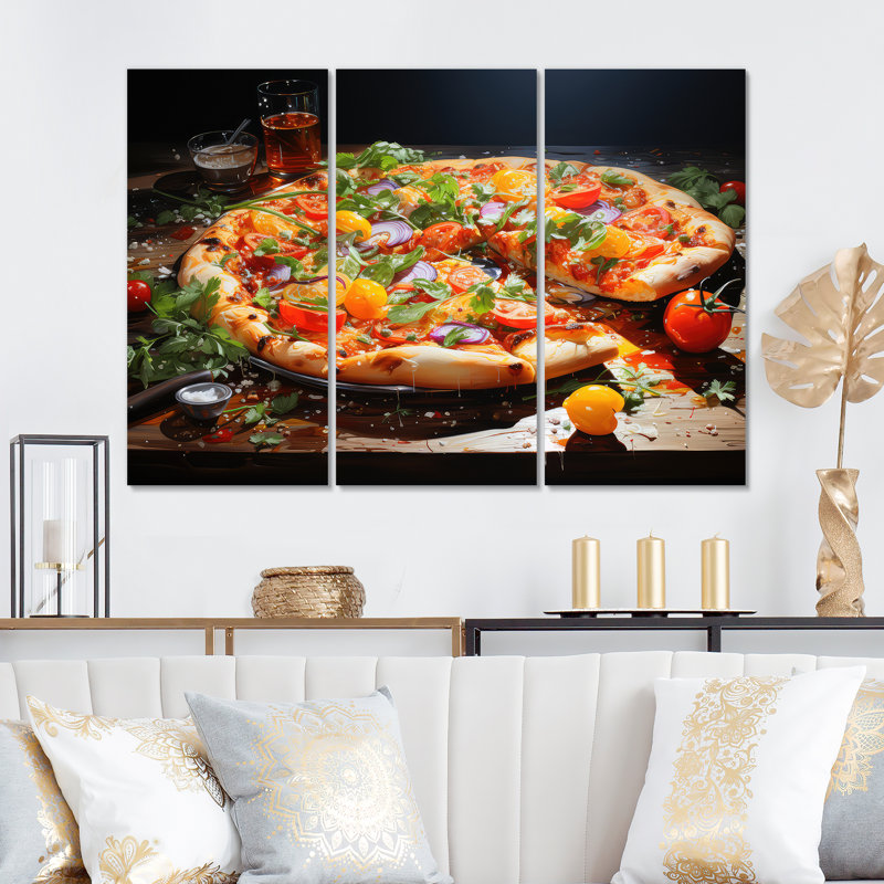 Vibrant Pizza All Dress II - Food & Beverage Metal Wall Art Prints Set