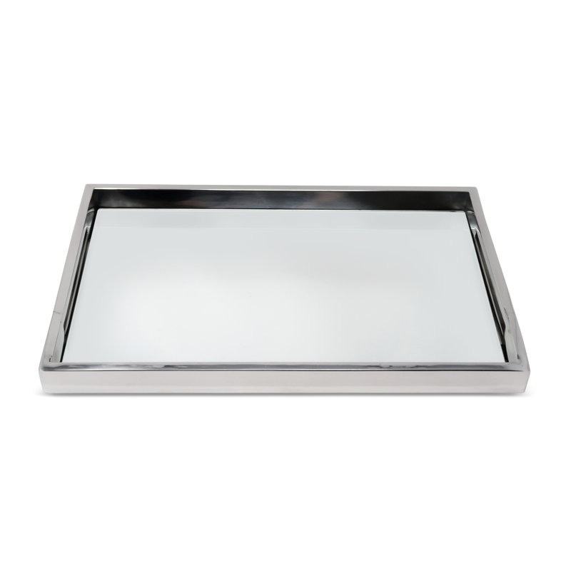 Rectangle Mirror Tray, 16.25"L x 10.25"W x 1.25"H, Silver