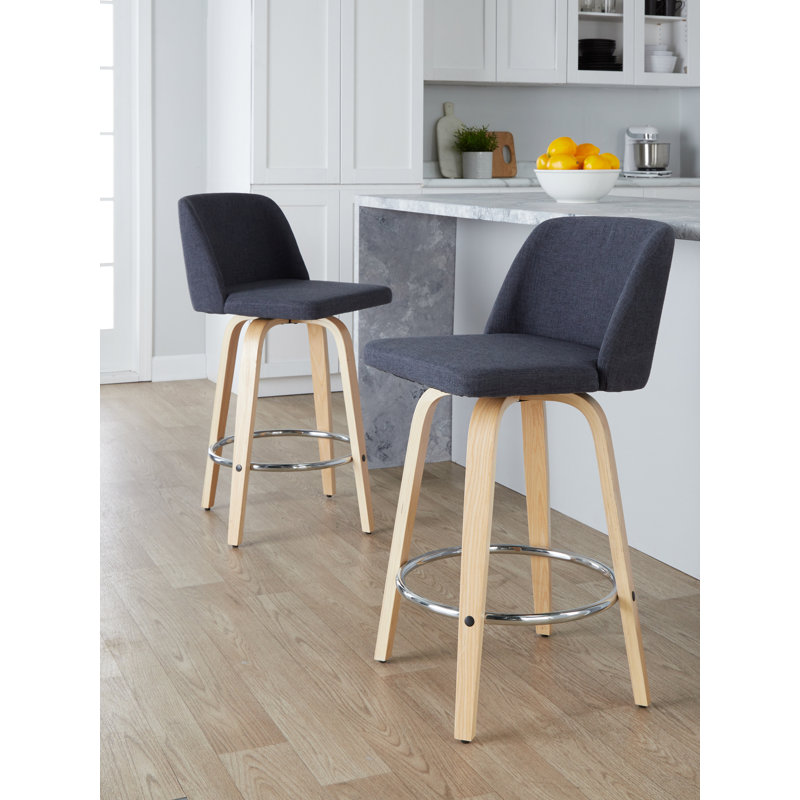 Brodin Swivel Upholstered Counter Stool, Counter Stool (24" Seat Height), Natural/Chrome, Gray