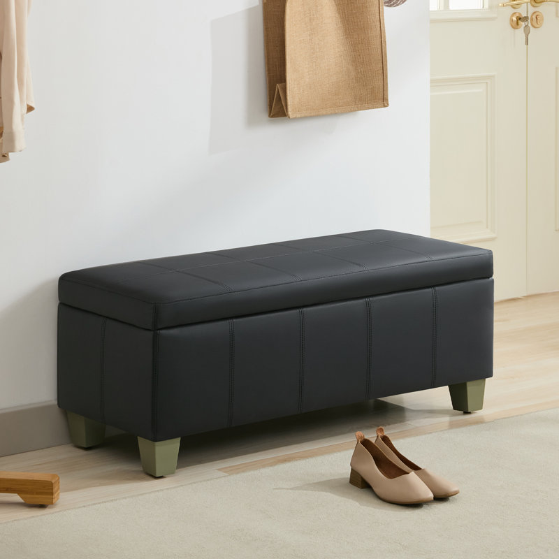 Banc de rangement rembourré en similicuir de 41 po de largeur, H 15,5 po x l 41 po x P 16,3 po, Noir foncé