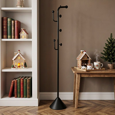 Portemanteau en métal noir H 66 po avec 6 crochets, portemanteau contemporain pour entrée et chambre à coucher