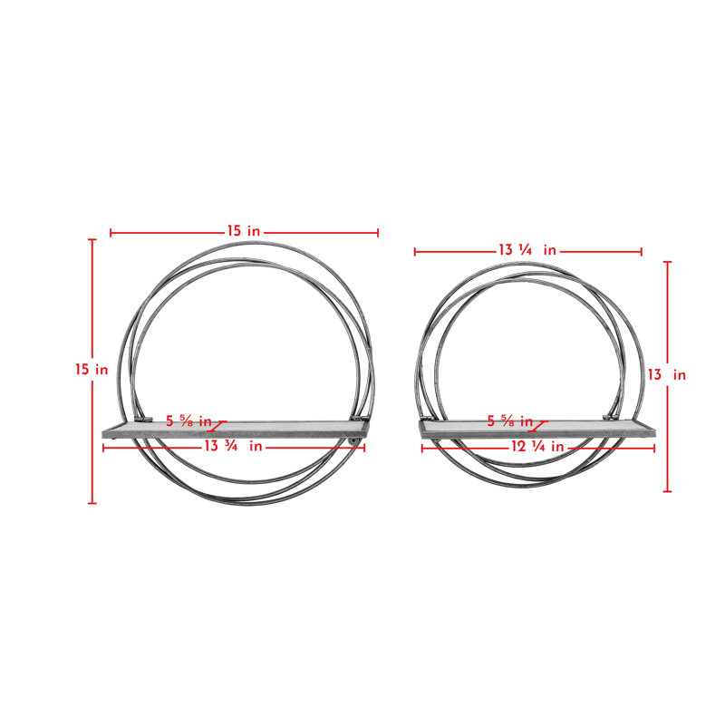 Gold Metal Rings Floating Wall Shelves with Whitewash Wood
