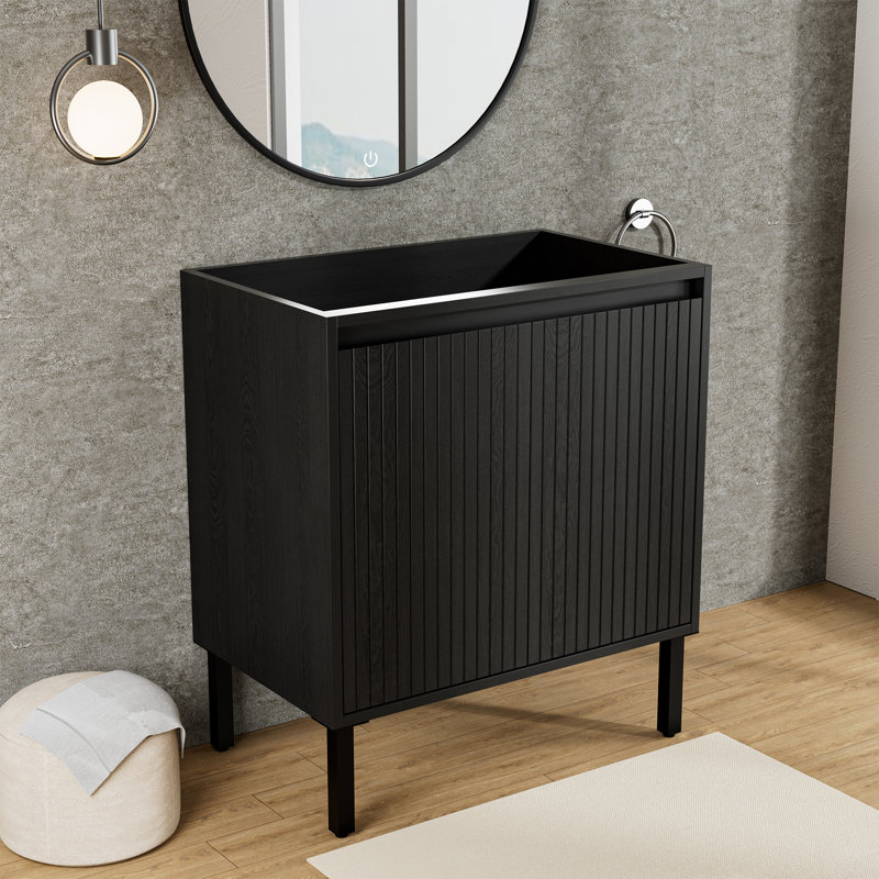 Modern American Style Bathroom Vanity with Vertical Groove Detail, 24/30/36 Inch Freestanding or Wall Hung Vanity with Choice of Black Undermount Sink