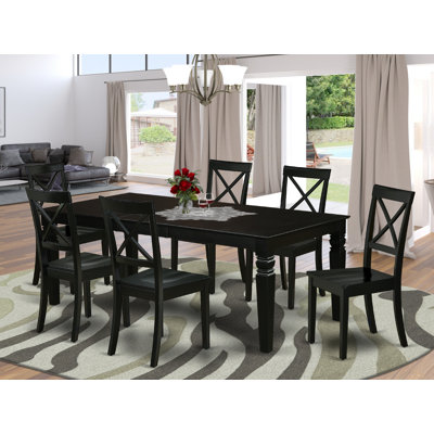 Ensemble de salle à manger 7 pièces composé d'une table de salle à manger rectangulaire avec rallonge papillon et 6 chaises en bois, 42 po x 84 po, noir