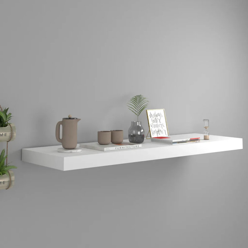 Artamas Floating Shelf, White, 3.8" H x 80" W x 23.5" D