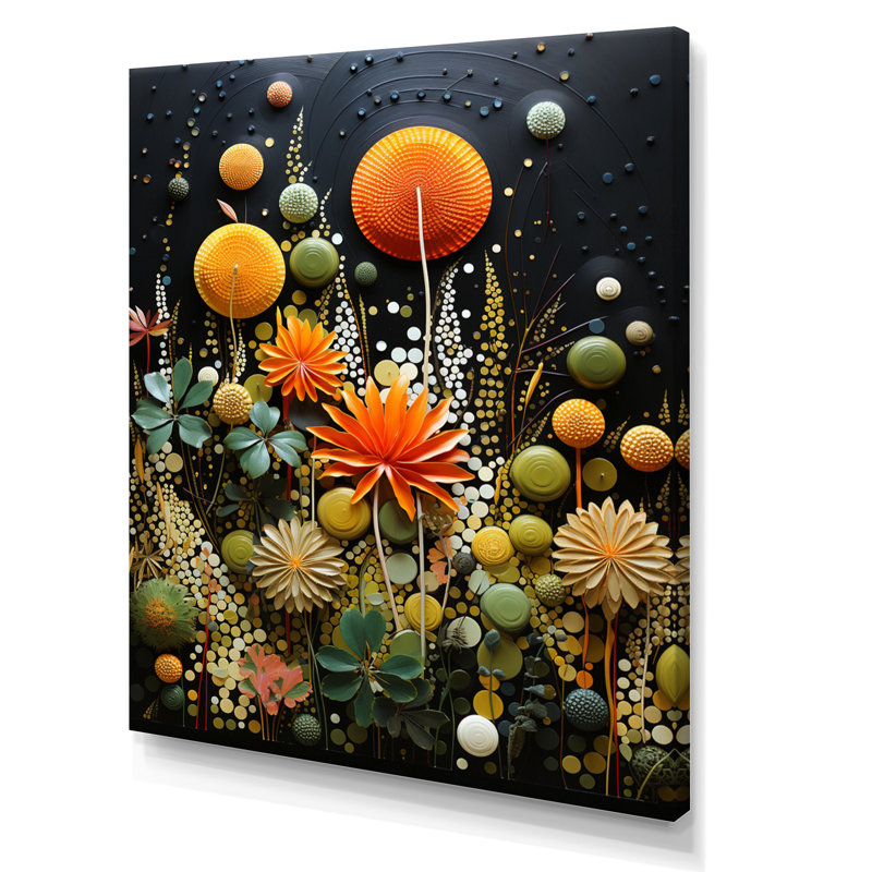 Yoav Orange Mid Century Natures Harmony II - Abstrait art Mid-Century Mid-Century, H 32 po x l 16 po x P 1 po, Toile tendue