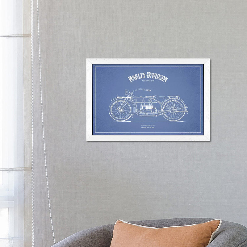 Harley Harley-Davidson Motorcycles (Light Blue) I by Aged Pixel - Print on Canvas, White Framed, 152.5 cm H x 101.5 cm W