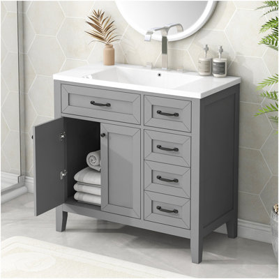 36" Bathroom Vanity With Sink Combo, Bathroom Cabinet With Drawers, Frame And MDF Board, Grey 