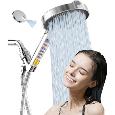 6“ Filtered Shower Head With Handheld, 6-Spray High Pressure Shower Head With Filter For Hard Water, Detachable Handheld Showerhead With Hose And Shower Arm Bracket, Chrome-Black