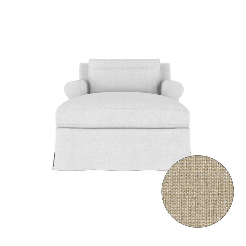 Chaise longue à accoudoirs arrondis Ludlow, Lin à tissage carré imprimé bleu, Patiné