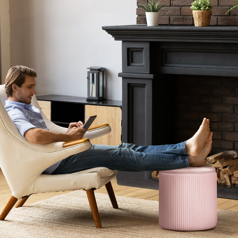 Ensemble de 2 tabourets de pieds ronds avec commode en velours pour table d'appoint rembourrée moderne, Rose