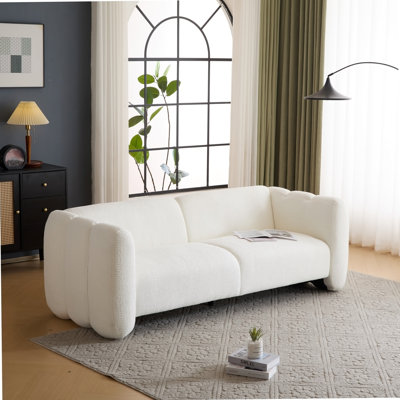 Elegant 3-Seater Boucle Sofa with Wave Design, Ideal for Living Rooms, Bedrooms, and Apartments in White