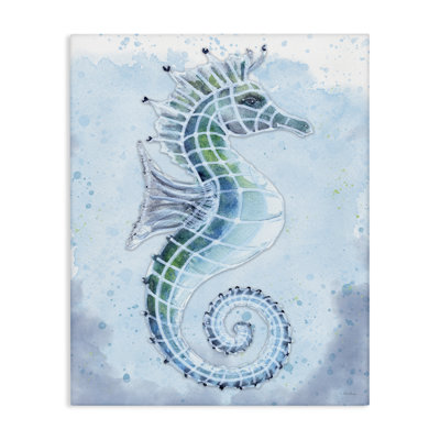 Art mural en toile d'hippocampe en vitrail par Patti Bishop