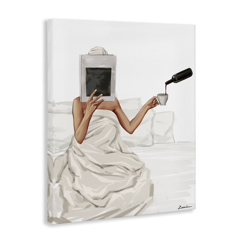 Cosy in Bed with Drink Canvas, design par Ziwei Li, H 20 po x l 16 po