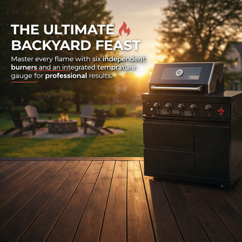 Barbecue au gaz naturel 46 pouces avec 4 brûleurs, acier inoxydable noir