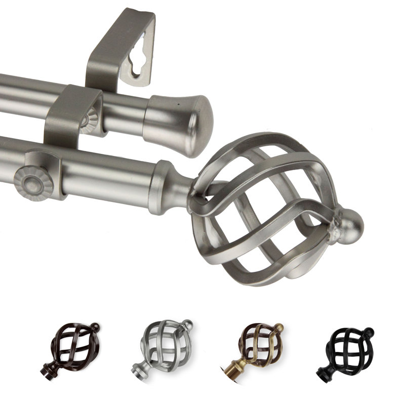 Tringle à rideaux double réglable 0,81 po Asuka, l 66 à 120 po, Nickel satiné