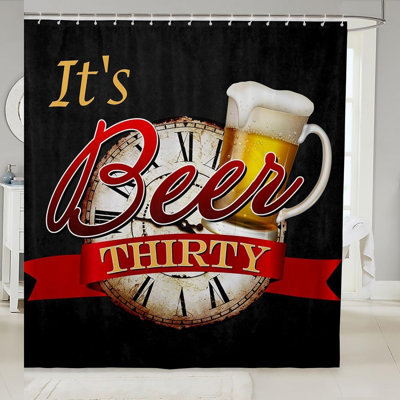 FestiveBrew Shower Curtain - Beer Festival Decor for Kids, Teens, and Adults - Waterproof Black & Red Bath Curtain with 12 Hooks, 72x72