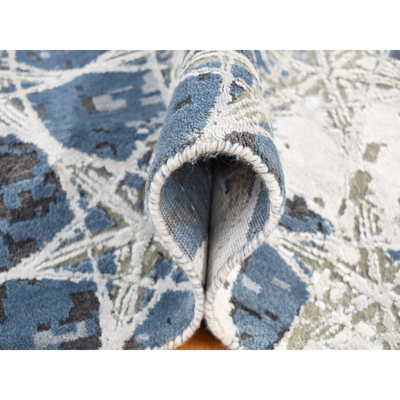 Tapis gris en laine et en soie noué à la main 10 pi x 14 pi 1 po 1BBF5D51337C4F75A8C7666922F949D9