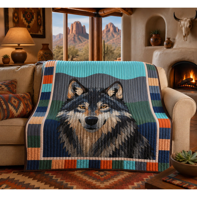 QUILT THROW BLANKET WILDERNESS SENTINEL(WOLF) 50"X60"