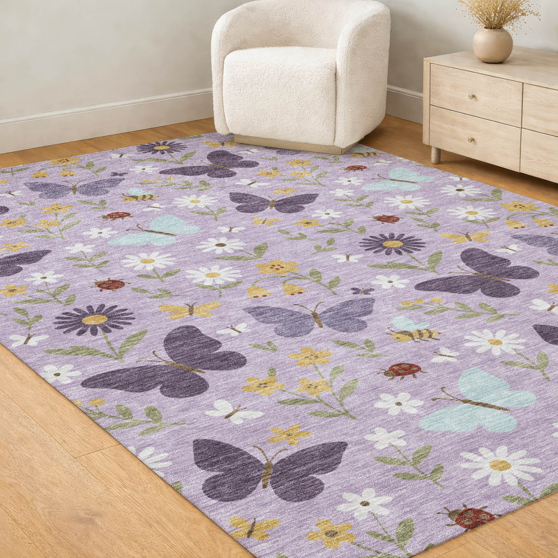 Machine Washable Indoor/Outdoor Chantille ACN2618 Kids Rug, Lavender, 5' x 7'6"