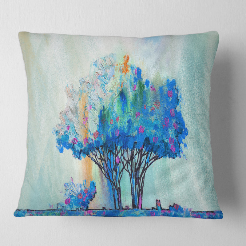 Impression d'arbre de couleur bleue I - coussin imprimé moderne, 16" x 16"