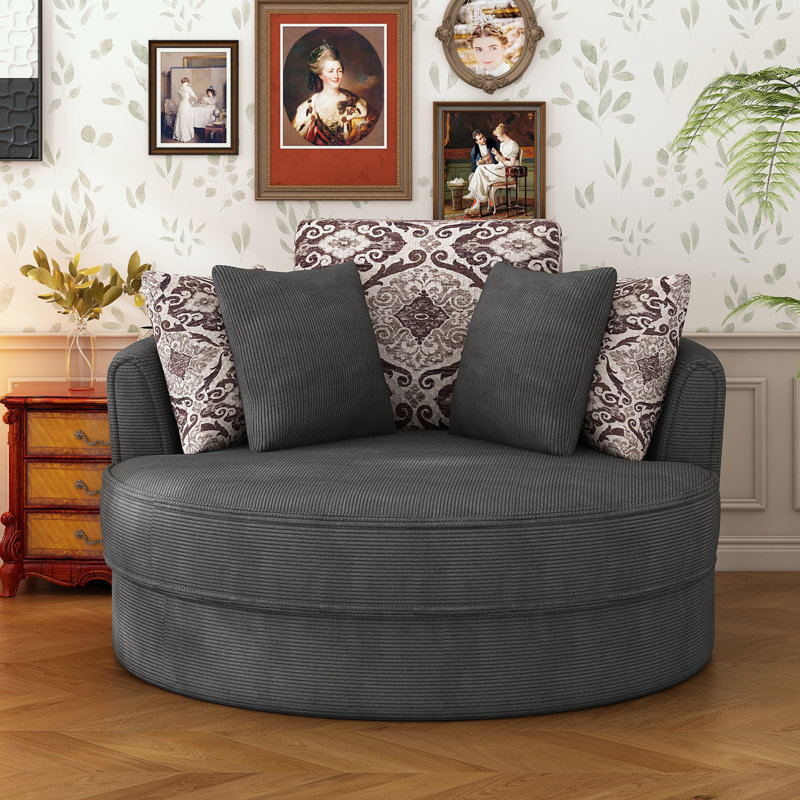 Ege Upholstered Swivel Barrel Chair, Gray Corduroy