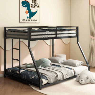 Lit superposé en métal robuste pour enfants et adultes Adam, lit superposé à profil bas avec échelle et garde-corps, lit facile à monter, lits pour la chambre à coucher
