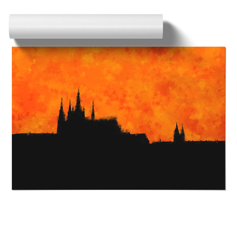 Prague Castle Painting - Frameless Print, 21cm H x 30cm W x 0.1cm D
