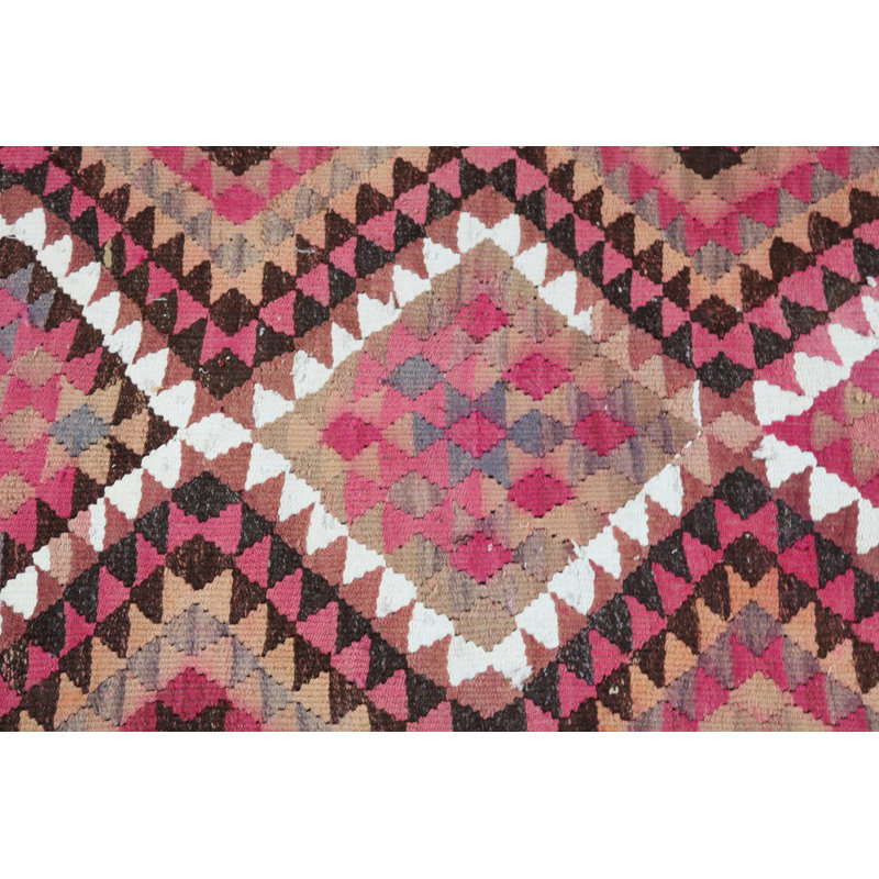 Tapis turc Kilim fabriqué à la main en laine rose - idéal pour les décors bohémiens et les couloirs