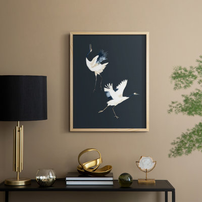 Cranes on Indigo II, reproduction encadrée - bois massif