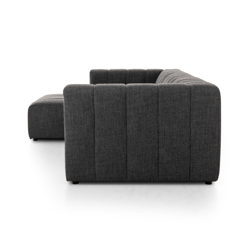 Langham Modular Chaise Sectional, Left Hand Facing, Black, Saxon Charcoal Polyester Blend