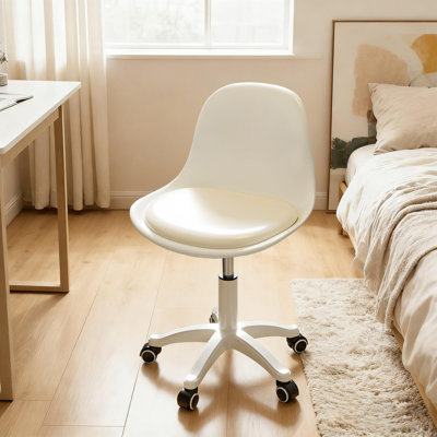 Petit fauteuil de bureau pivotant sans accoudoirs, réglable en hauteur, avec coussin rembourré pour adultes, blanc